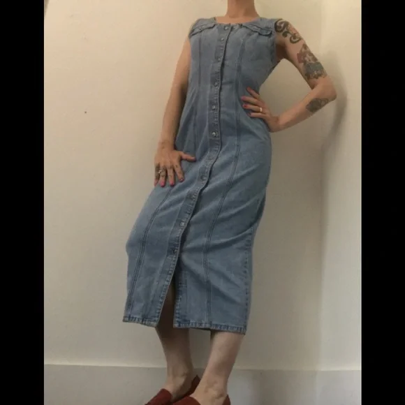 Z. Cavaricci Vintage Button Down Denim Dress Vneck Sleeveless Mint Condition - Picture 10 of 15